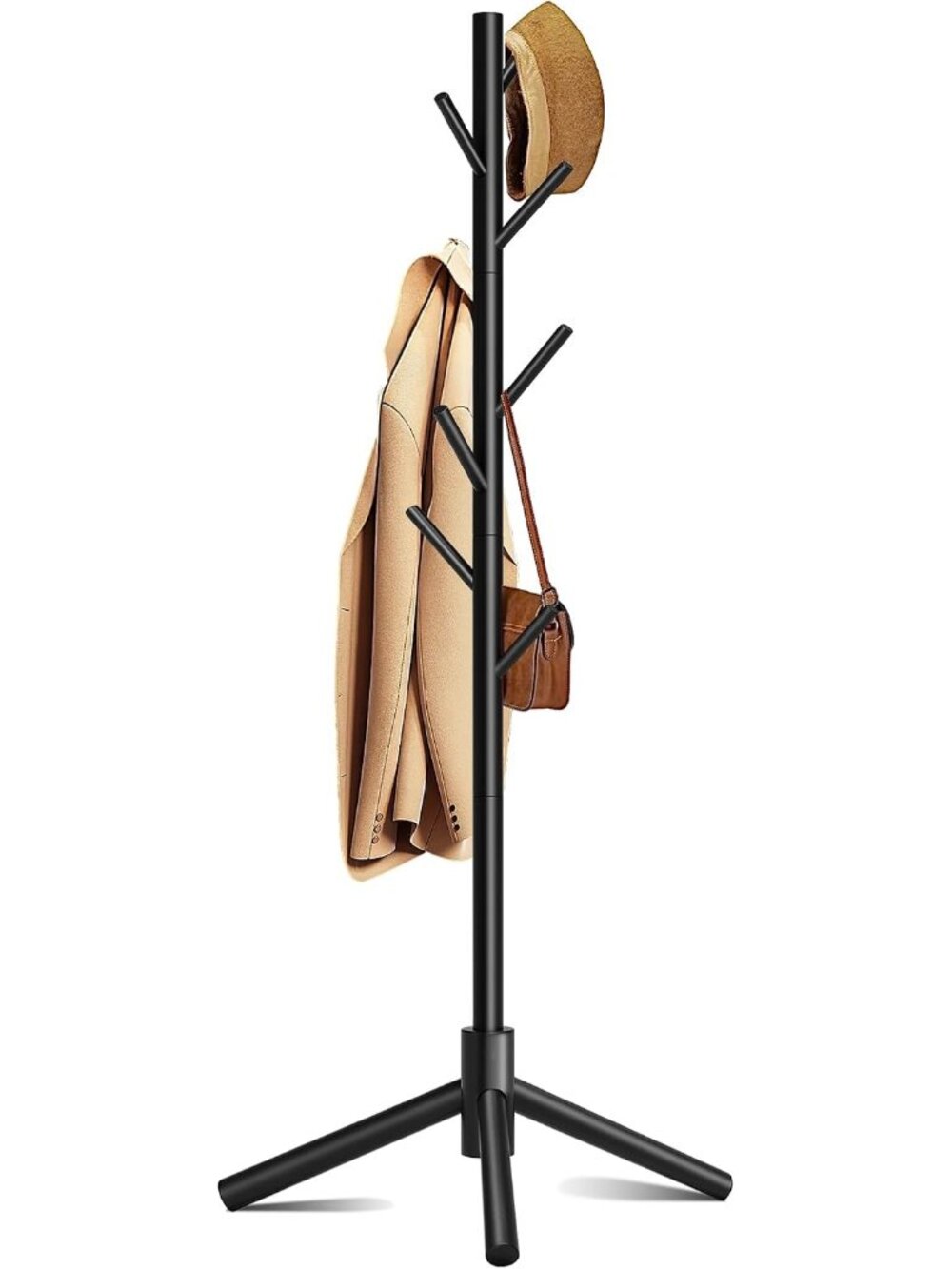 New 8-Hook Freestanding Coat Rack 3 Adjustable Heights Sturdy Black